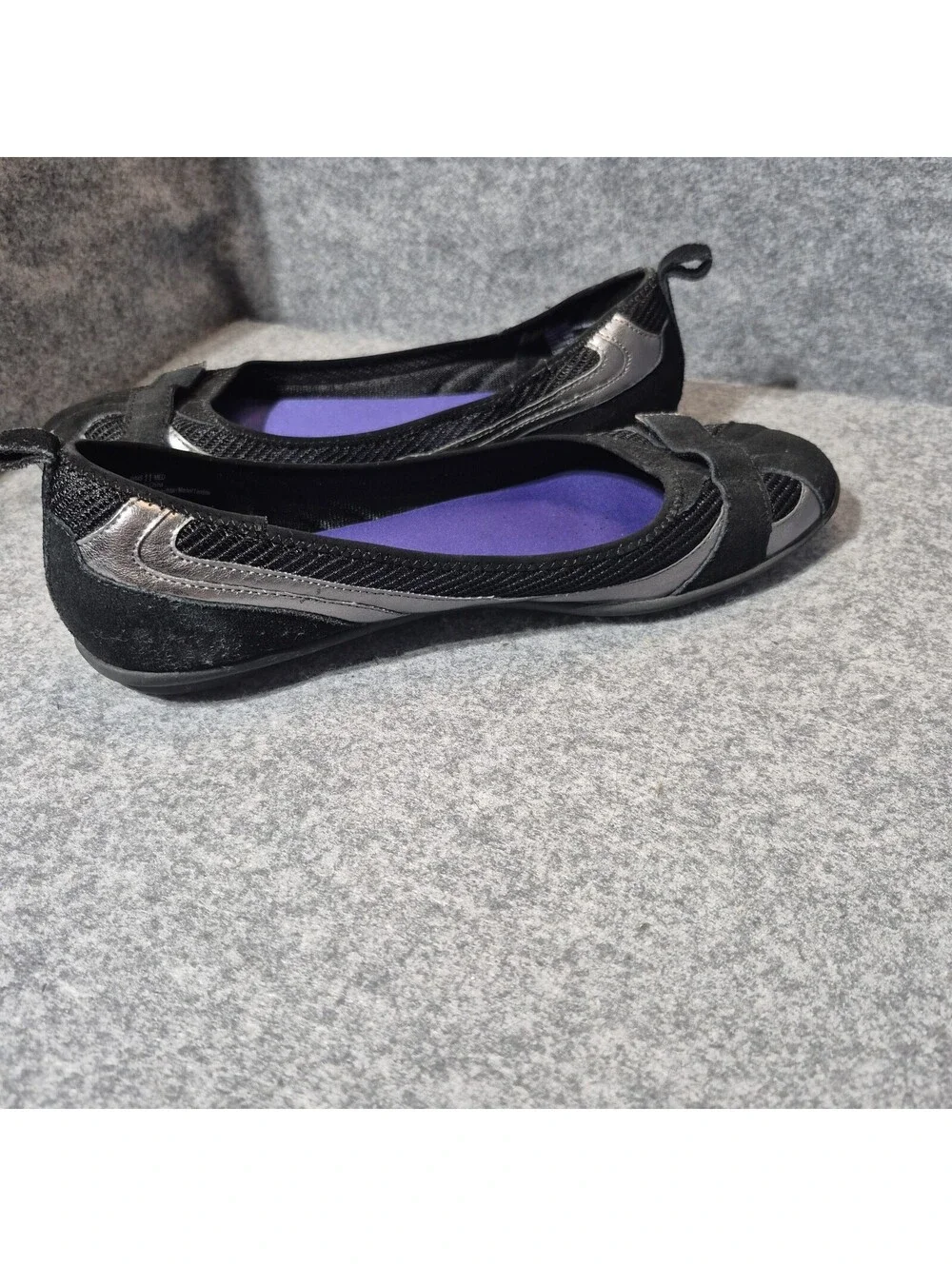 Croft & Barrow Elm Slip On Adjustable Ballet Flats 11 Med Black Silver